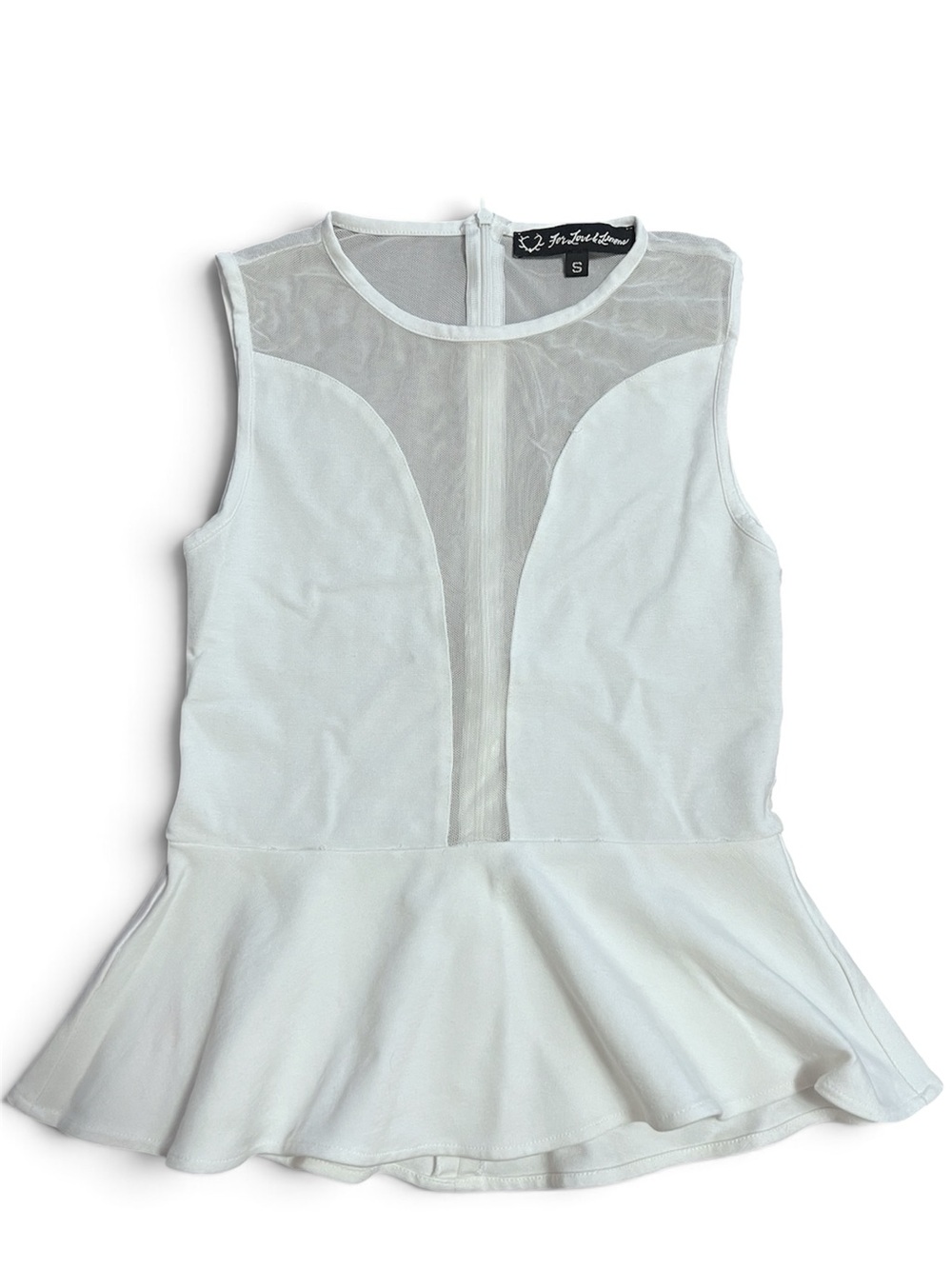 For Love & Lemons White Mesh Peplum Tank